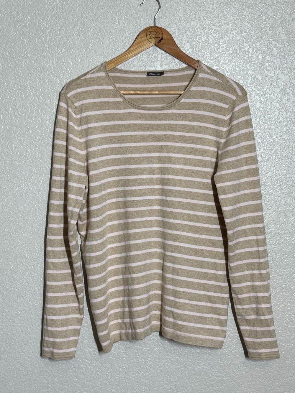 J. McLaughlin striped sweater large tan pale pink